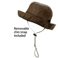 Big Button Linen Bucket Hat | Bronze - Light Brown / Dark khaki  | Adjustable M/L