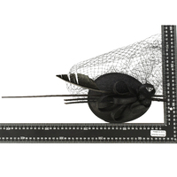 Large View Fascinator - Amanda with Feather Quills and Netting Veil