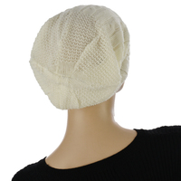 Sheer knit Beanie with Seamless Lining Set | Option 2 | Cream White Beanie /Navy Blue Liner
