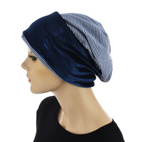 Cotton Beanie with Removable Velvet Headband | Option 4 | Royal Blue/White Beanie with Blue Velvet Headband