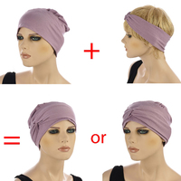 Bamboo Turban Hat with Removable Headband - Tracy | Purple - Dusty Purple