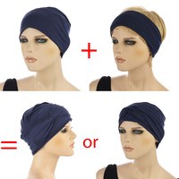 Bamboo Turban Hat with Removable Headband - Tracy | Blue - Navy Blue / Dark Blue