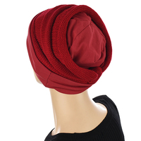 Cotton Beanie and Knit Turban Headband Set | XS/S | Option S8 | Deep Red Band N Red Beanie