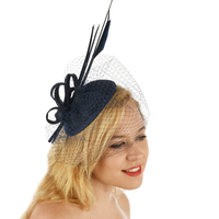 Large View Fascinator - Amanda with Feather Quills and Netting Veil