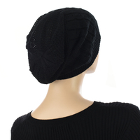 Sheer knit Beanie with Seamless Lining Set | Option 1 | Black Beanie /Teal Blue Liner