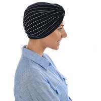 Striped Cotton Turban | Navy with White Stripes | S/M