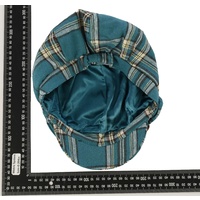 Check Newsboy Hat with Bow & Button | Blue - Teal Blue | M