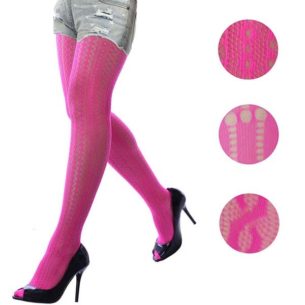 Hot Pink Fishnet Pantyhose  Twist Diamond Polka Dot Hole Patterns