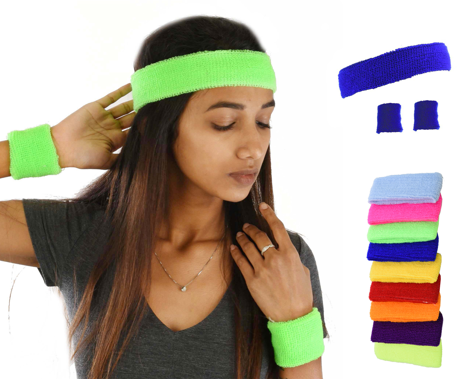 Yoga Sports Terry Stretchy Headband Sweatband Wristband Set Australia