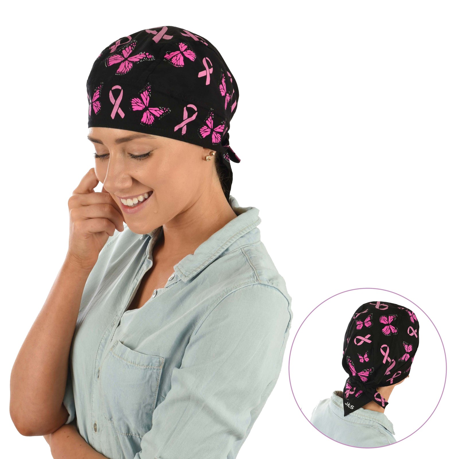 Zan HeadGear Bandanna Breast Cancer Awareness Pink Ribbon Black Womans Womens