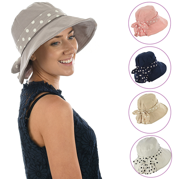 Cotton Sun Hat with Polka Dot Print Chemo Headwear