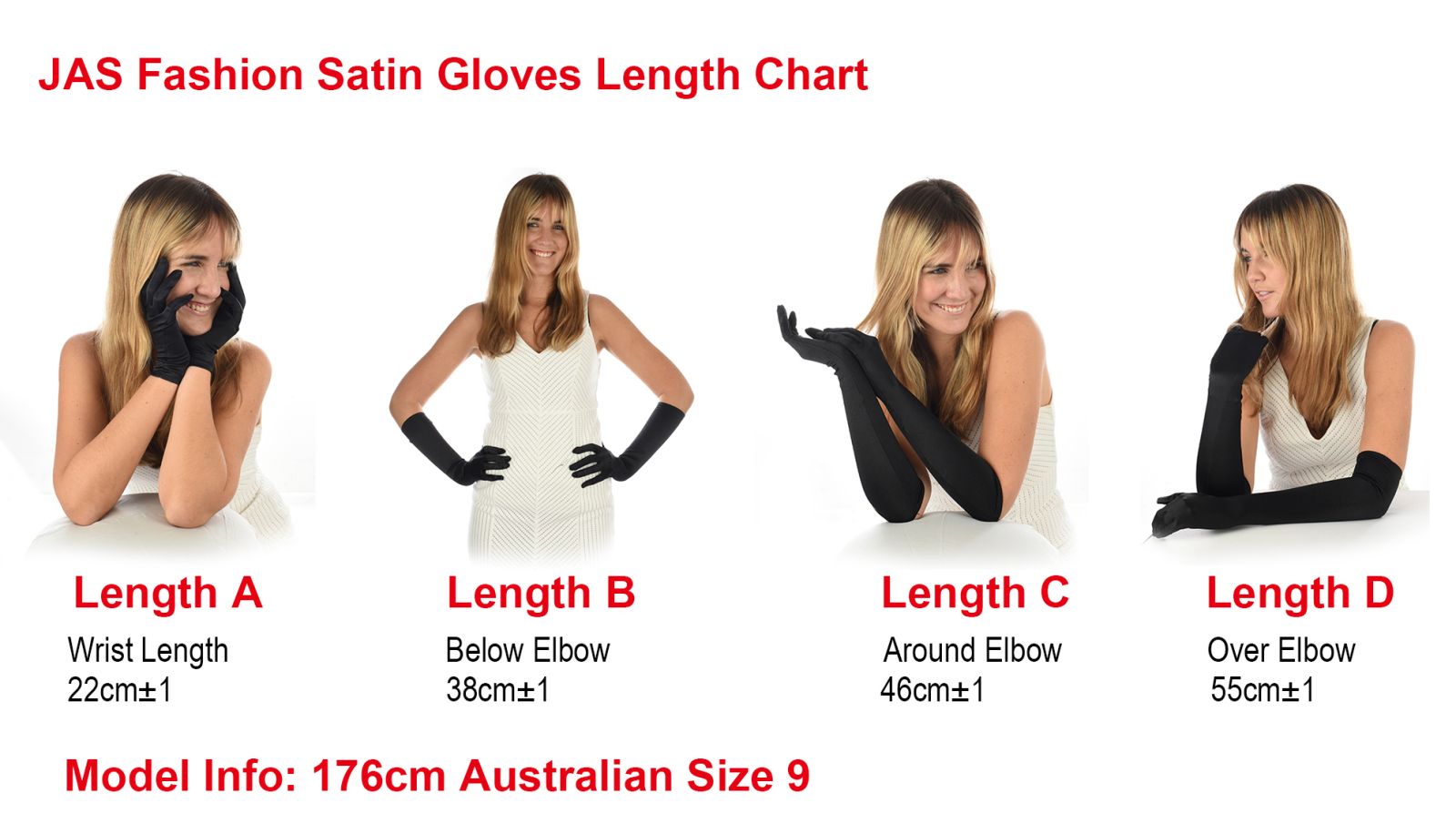 Jas Fashion Satin Gloves Size Chart 