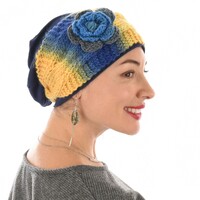 Soft Cotton Beanie with Tie Dye Flower Crochet Headband