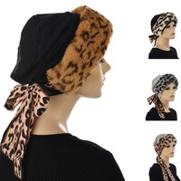 Cotton Turban Beanie with Faux Fur Leopard Headband Set