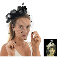 Sinamay Ribbon Bow Veil Fascinator Headband   