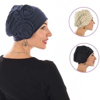 Dual Flower Pleated Cotton Beanie