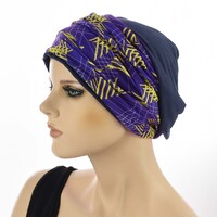 Jersey Cotton Beanie  NAVY with Seamless Headband | Option 12 | M/L
