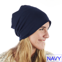 Jersey Cotton Slip-on Slouch Beanie  | Blue - Navy Blue / Dark Blue | M/L