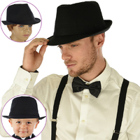 Classic Fedora Hat Solid Black XXS-XL