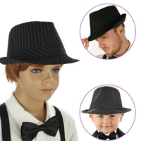 Classic Pinstriped Fedora Hat Black XXS-XL