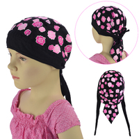 Pink Floral Girls Petite Size Durag Chemo Wrap