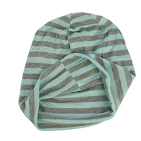 Stretch Sleep Cap with Wide Stripes | Baby Blue & Grey | XS/S