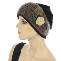 Cotton Beanie n Triple Flower Crochet Headband