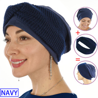 Jersey Cotton beanie n Knit Turban Headband | Navy | S/M