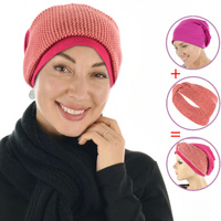 Jersey Cotton beanie n Knit Turban Headband | Pink | S/M