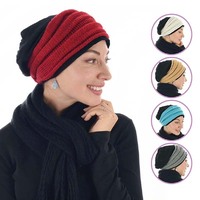 Cotton Beanie and Knit Turban Headband Set