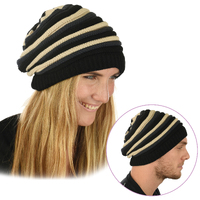 Colour Contrast Slouch Rasta Beanie Beige and Black | Beanie ONLY