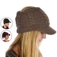 Knit Twist Visor Hat with Extra Wide Headband