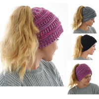 Three Toned Messy Bun Beanie