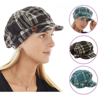 Check BakerBoy Newsboy Hat with Bow & Button