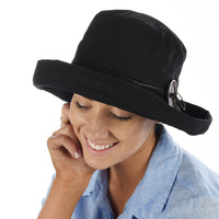 Big Button Linen Bucket Hat | Black | Adjustable M/L
