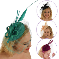 Fascinator - Amanda with Feather Quills and Netting Veil