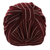 Striped Cotton Turban | Wine / Burgundy with White Stripes | S/M