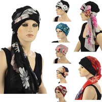 Premium Cotton Chemo Hat with Scarf Band Tie
