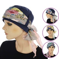 Cotton Turban with Floral Scarf Band