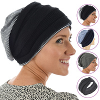 Striped Cotton Beanie with Turban Headband