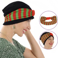 Red and Green Christmas Headband with Black Bamboo Turban Hat & Removable Headband