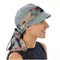 Cotton Cadet Cap with Scarf - Naomi | Option 1: Slate Blue | S/M