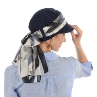  Cotton Cadet Cap with Scarf - Naomi | Option 3:  Navy | S/M