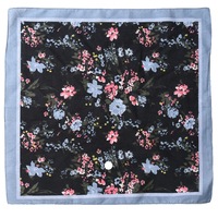 Cotton Bandana Floral Print Black Background with Light Blue Borders