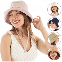 Linen Deep Crown Bucket Hat with Chin Strap