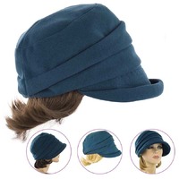 Corduroy Teal Blue Bakerboy Hat with Hair