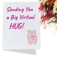 Greeting Card - Sending you a Big Virtual HUG with Teddy Bear Holding a Pink Heart