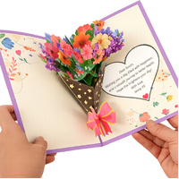 3D Pop Up Flower Bouquet Greeting Card with Love Heart Message Area